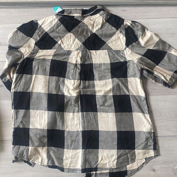 Sanctuary Arwen Full Sleeve Plaid Shirt Button Down 1X Black/Off White Nwt - Picture 6 of 6